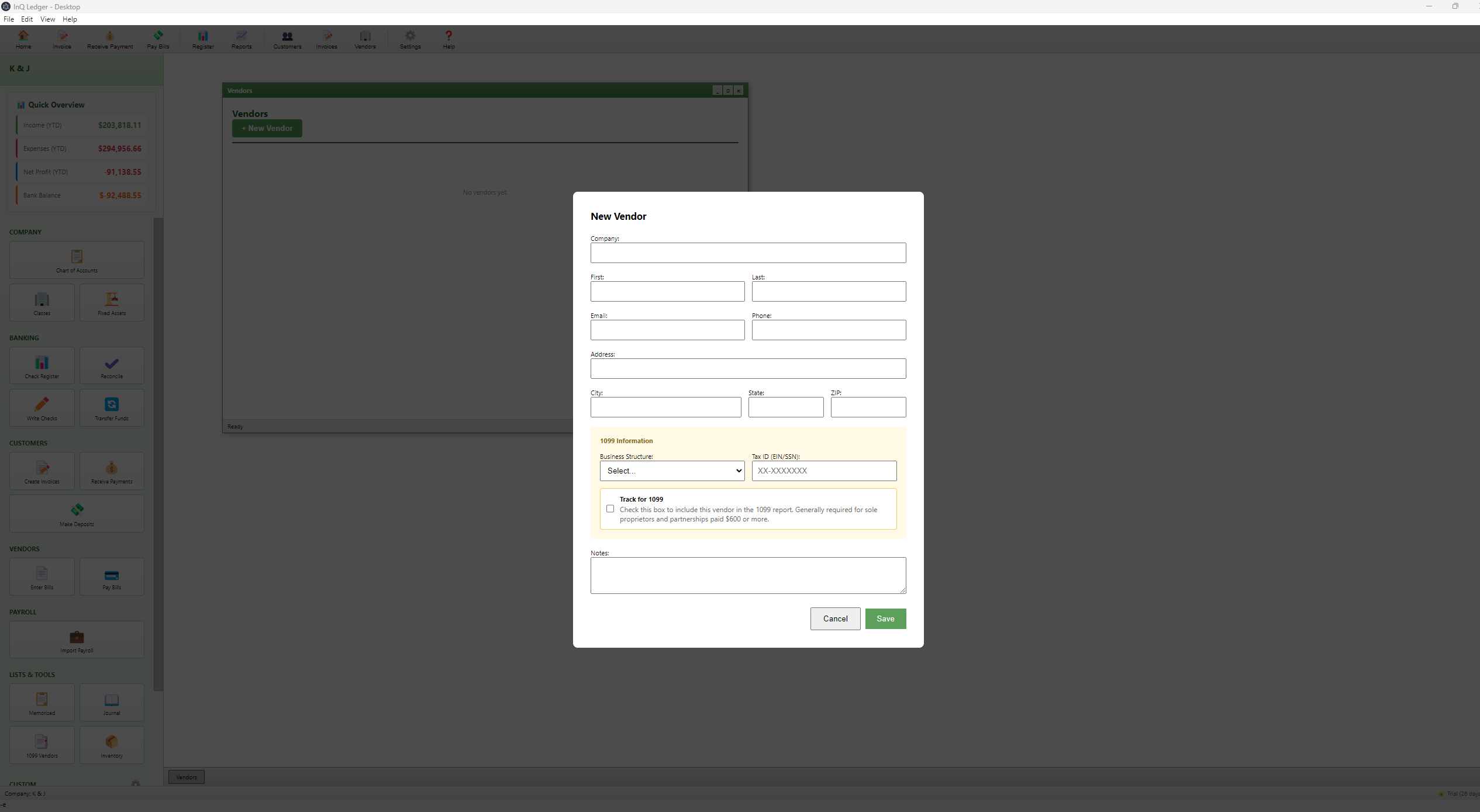 1099 Vendor Tracking